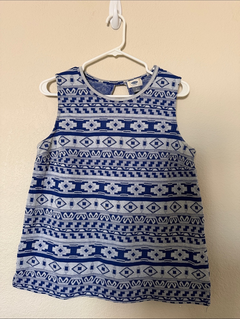 Old Navy Blue and White Geometric Tank Top